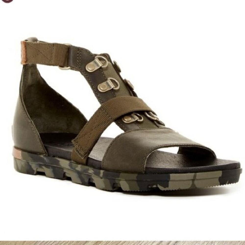 Sorel Torpeda Carly Gladiator Sandals Army Green Leather Open Toe Size 8